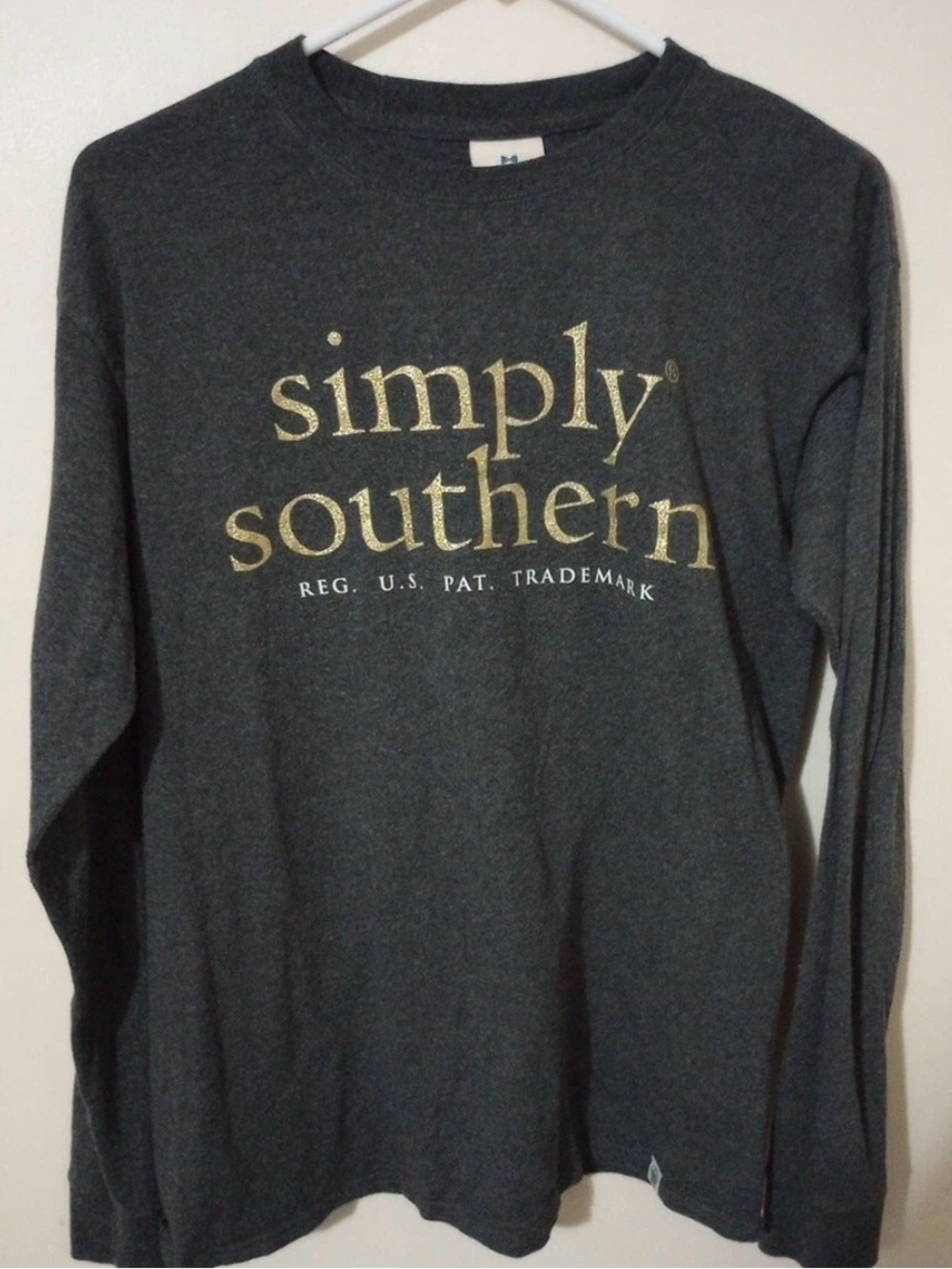 Simply Southern Dark Charcoal Long Sleeve Tee with Gold Logo